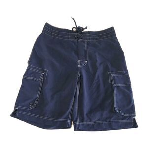 J.Crew Men’s Cargo Swim Trunks Size 30 (Navy Blue Board Shorts Pockets Beachwear